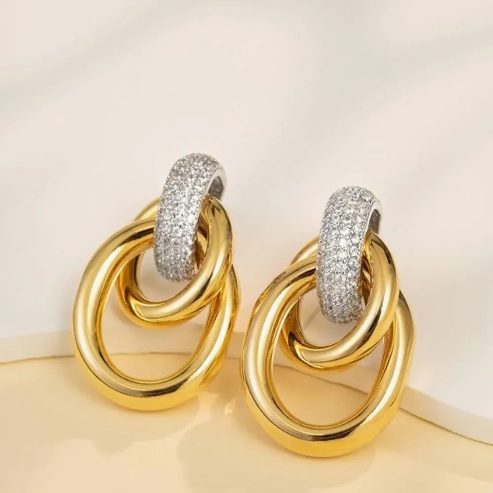 NEW 18k Gold Plated Gold and Silver Plated Statement Earrings